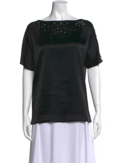 Pre-owned St John Bateau Neckline Short Sleeve Top In Black