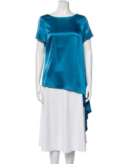 Pre-owned St John Bateau Neckline Short Sleeve Top In Blue