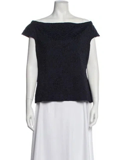 Pre-owned St John Bateau Neckline Short Sleeve Top In Blue