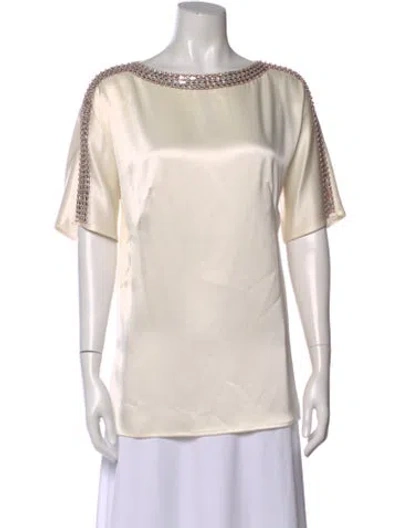 Pre-owned St John Bateau Neckline Short Sleeve Top In Neutral