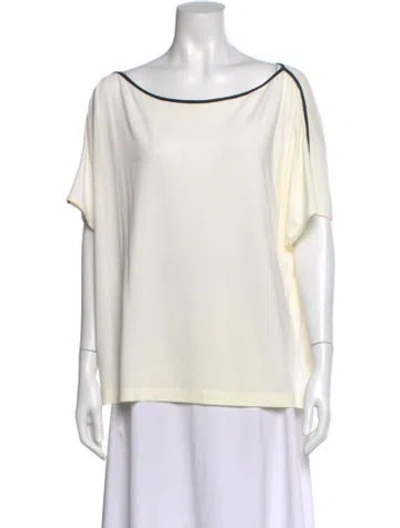 Pre-owned St John Bateau Neckline Short Sleeve Top In White