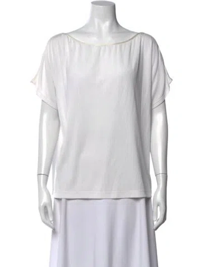 Pre-owned St John Bateau Neckline Short Sleeve Top In White