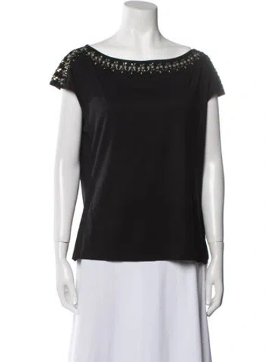 Pre-owned St John Bateau Neckline Short Sleeve T-shirt In Black