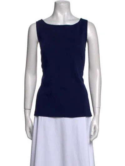Pre-owned St John Bateau Neckline Sleeveless Top In Blue