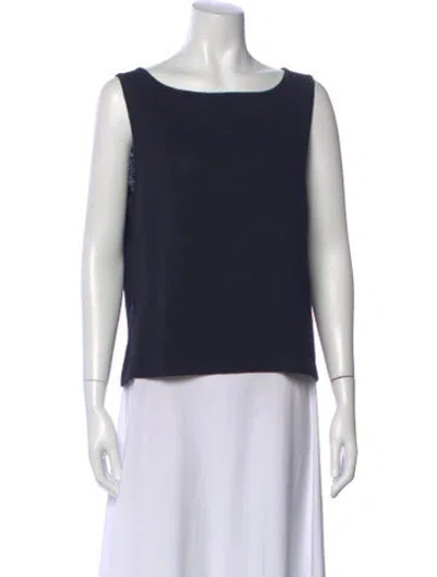 Pre-owned St John Bateau Neckline Sleeveless Top In Blue