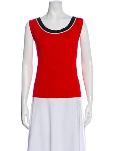 Pre-owned St John Bateau Neckline Sleeveless Top In Red