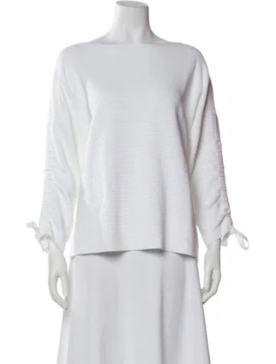 Pre-owned St John Bateau Neckline Sweater W/ Tags In White
