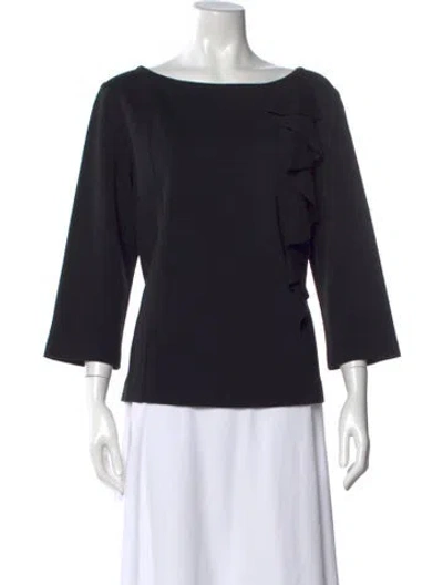 Pre-owned St John Bateau Neckline Three-quarter Sleeve Blouse In Black