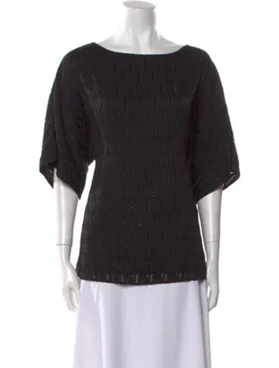 Pre-owned St John Bateau Neckline Three-quarter Sleeve Blouse In Black