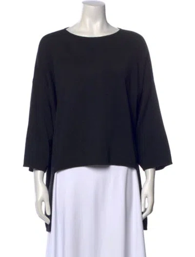 Pre-owned St John Bateau Neckline Three-quarter Sleeve Top In Black