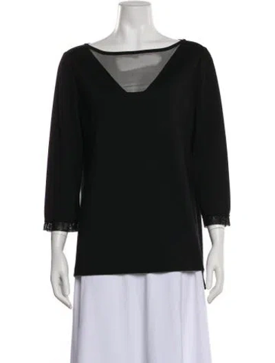 Pre-owned St John Bateau Neckline Three-quarter Sleeve Top In Black