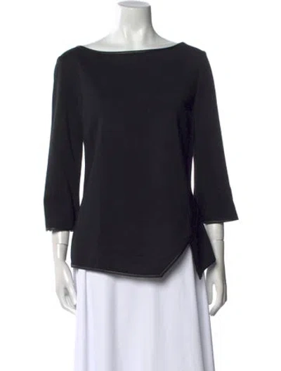 Pre-owned St John Bateau Neckline Three-quarter Sleeve Top In Black