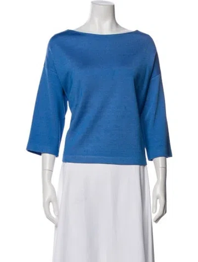 Pre-owned St John Bateau Neckline Three-quarter Sleeve Top In Blue