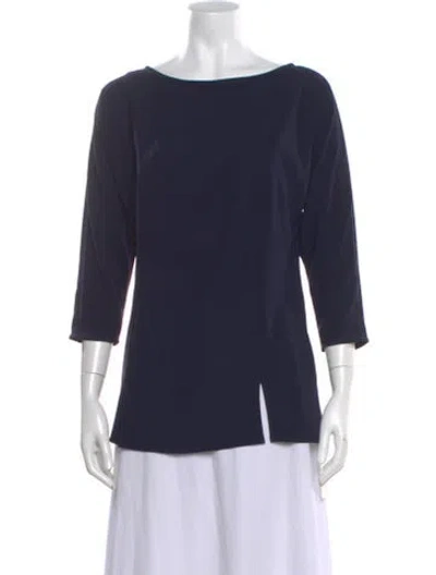 Pre-owned St John Bateau Neckline Three-quarter Sleeve Top In Blue