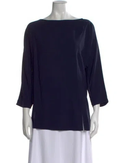Pre-owned St John Bateau Neckline Three-quarter Sleeve Top In Blue