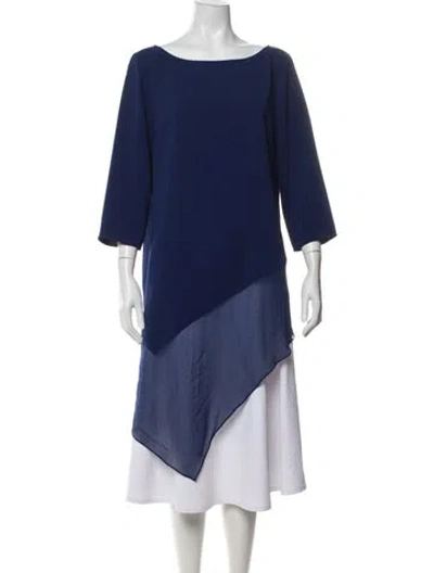 Pre-owned St John Bateau Neckline Three-quarter Sleeve Top In Blue