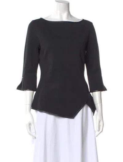 Pre-owned St John Bateau Neckline Three-quarter Sleeve Top In Gray