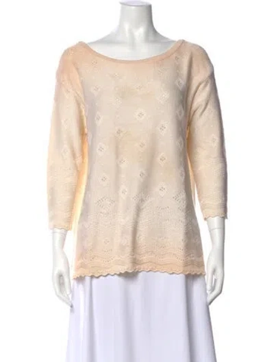 Pre-owned St John Bateau Neckline Three-quarter Sleeve Top In Neutral
