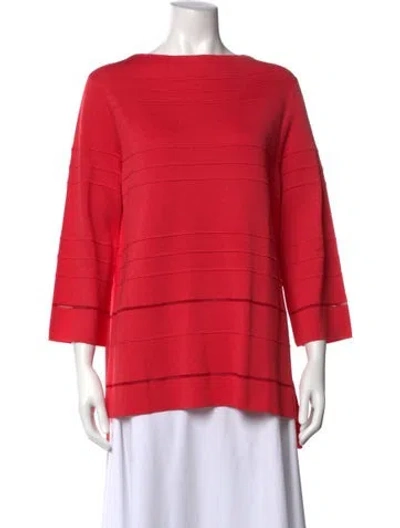 Pre-owned St John Bateau Neckline Three-quarter Sleeve Top In Red
