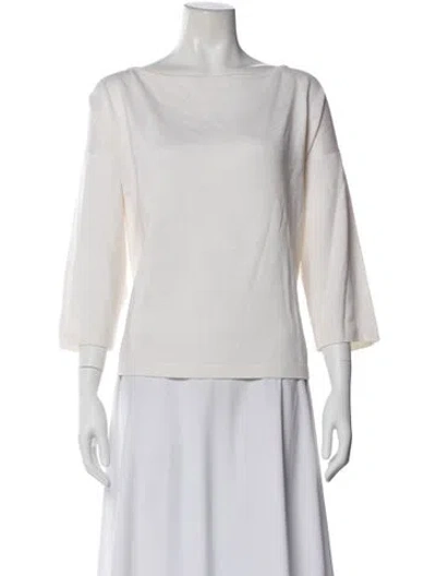 Pre-owned St John Bateau Neckline Three-quarter Sleeve Top In White
