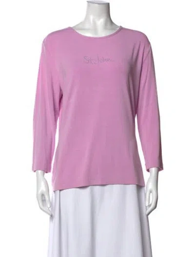 Pre-owned St John Bateau Neckline Three-quarter Sleeve T-shirt In Pink