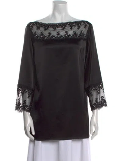 Pre-owned St John Bateau Neckline Three-quarter Sleeve Tunic In Black