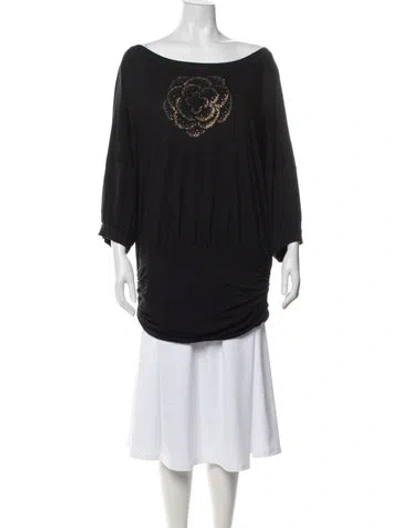 Pre-owned St John Bateau Neckline Three-quarter Sleeve Tunic In Black