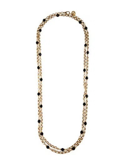 Pre-owned St John Beaded Station Long Necklace, 71" In Black