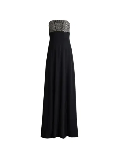 St John Beaded Strapless Gown Maxi Dress In Black