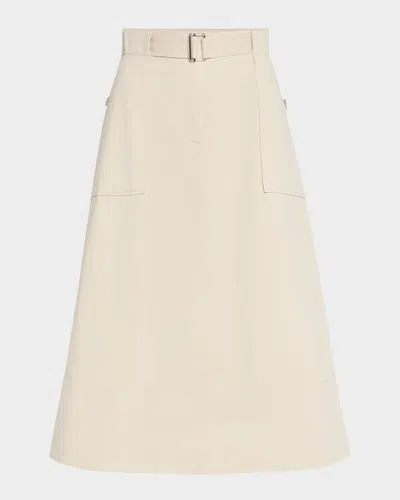 St John Belted Cotton Canvas Midi Skirt In Khaki