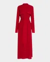 St John Belted Crepe Maxi Shirtdress In Red