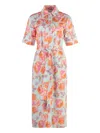 St John Belted Shirt Dress In Blue