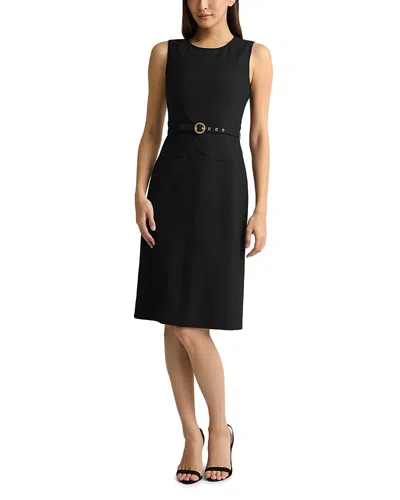St John Belted Sleeveless Sheath Dress In Black