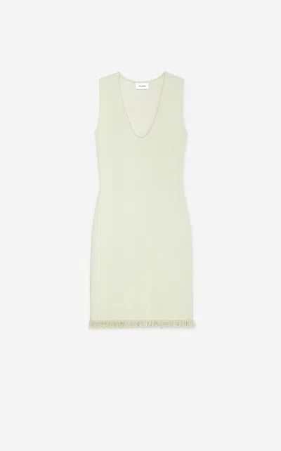 St John Bi-tonal Knit V-neck Dress In Green