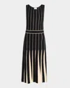 St John Bi-tonal Short Row Pleated Knit Dress In Bkwi