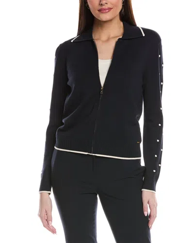 St John St. John Bobble Intarsia Pointelle Knit Jacket In Blue