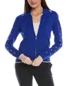 St John St. John Bobble Intarsia Pointelle Knit Jacket In Blue