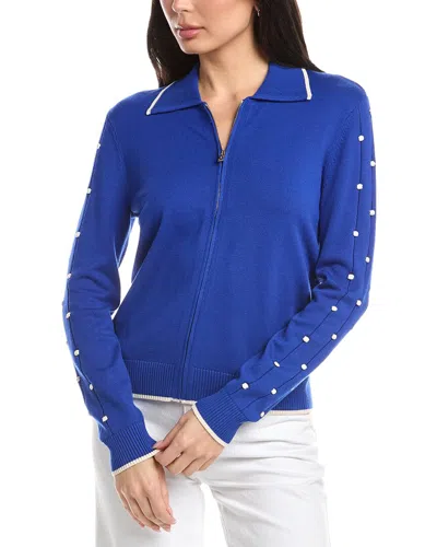 St John St. John Bobble Intarsia Pointelle Knit Jacket In Blue
