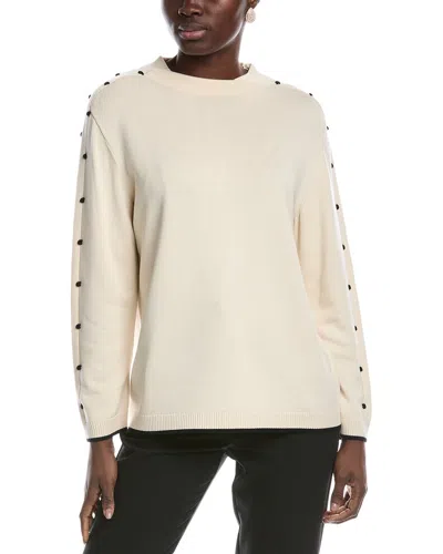 St John St. John Bobble Intarsia Pointelle Knit Mock Neck Sweater In White