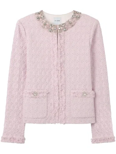 St John Crystal Metallic Honeycomb Stretch Jacket In Pink