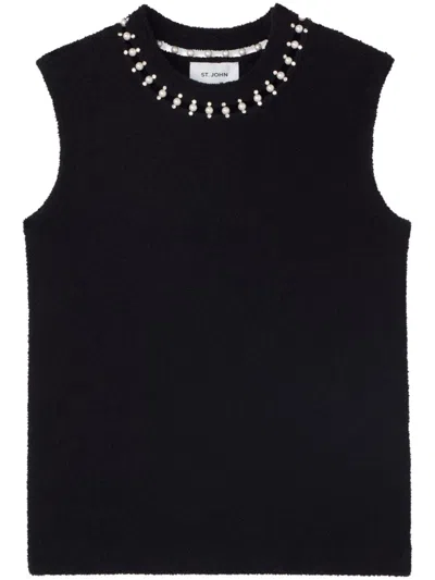 St John St. John Collection Embellished Stretch Micro Bouclé Shell In Schwarz