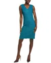 St John St. John Boucle Window Pane Wool-blend Sheath Dress In Blue