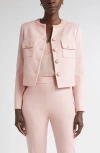 St John St. John Braided Trim Stretch Twill Crop Jacket In Pink