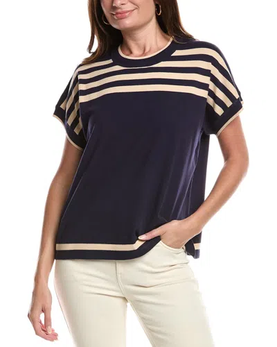 St John St. John Breton Stripe Knit Top In Blue