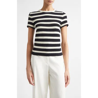 St John St. John Breton Stripe Wool Blend Sweater In Black