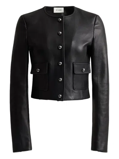 St John Button Leather Jacket In Black