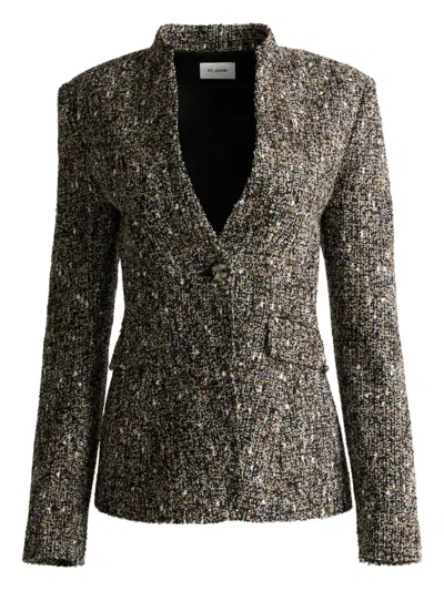 St John Buttoned Tweed Jacket In Multi