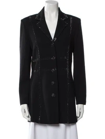 Pre-owned St John Cable Knit Printed Blazer In Black