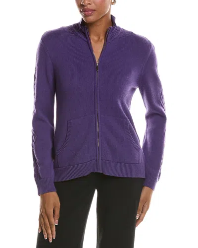 St John St. John Cable Zip Cashmere-blend Jacket In Purple