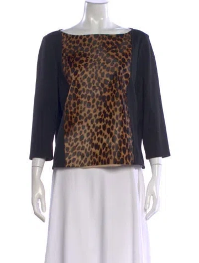 Pre-owned St John Calf Hair Animal Print Top In Blue